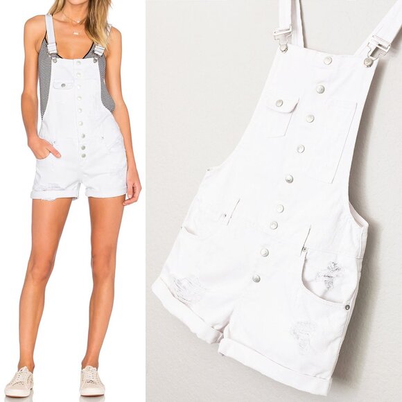 Lovers and Friends Shane Overall Shortall M Kinston White Denim Distressed $178 - Picture 9 of 16